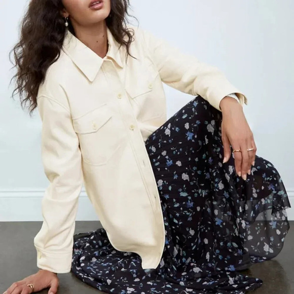 Aritzia Wilfred Vegan Leather Ganna Shirt Jacket Shacket Birch White Size Medium - Picture 1 of 11